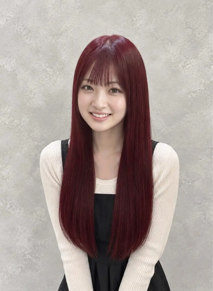 ロング カラー ブリーチ カシス ブリーチなしカラー レッドカラー ヘアカラー トリートメント 【enil代表】 杉林和哉のヘアスタイル
