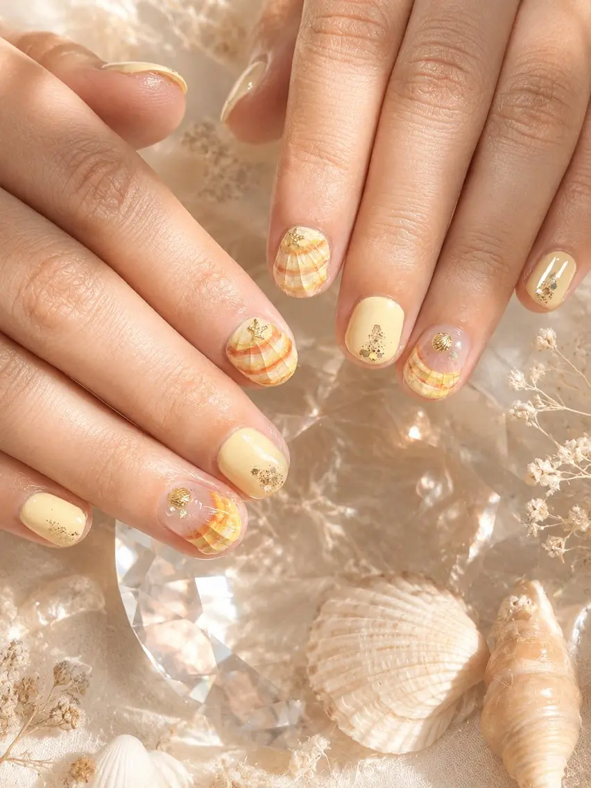 ネイル アートネイル ジェルネイル ニュアンスネイル 夏ネイル 黄色 ハンドネイル Studio Charmanteのネイルデザイン