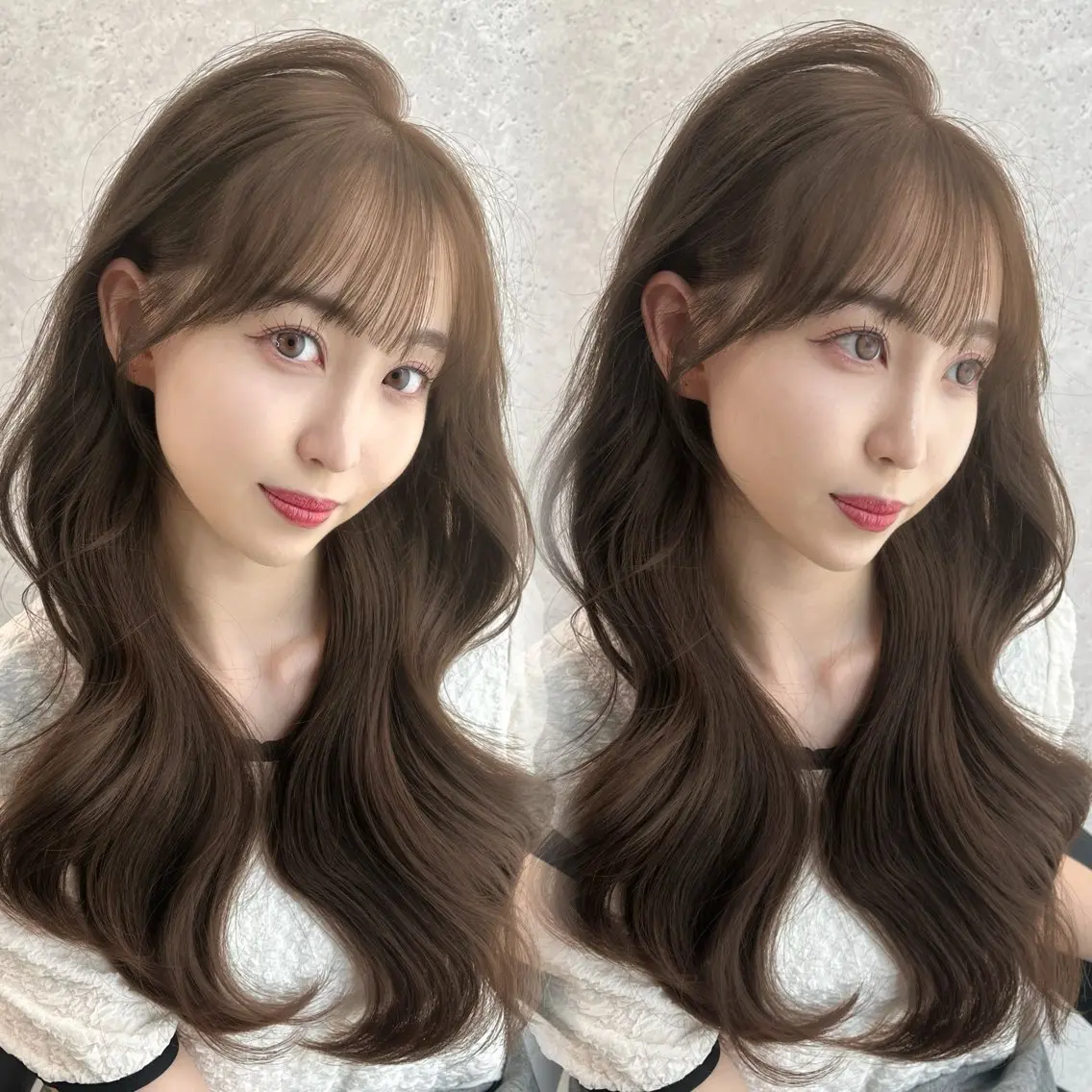 ミニモSALE🤎大人かわいいを叶える🤎透明感のあるベージュ系カラー【赤み消し韓国風ケアカラー＋コテ巻きスタイリング】の写真