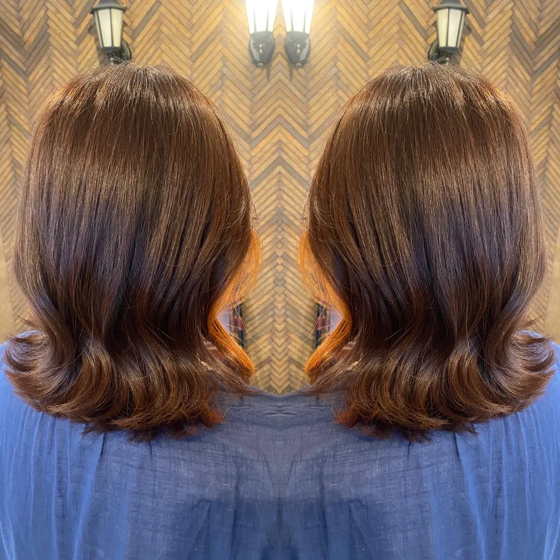 セミロング カラー インナーカラー tocca 💜石田愛結💜のヘアスタイル