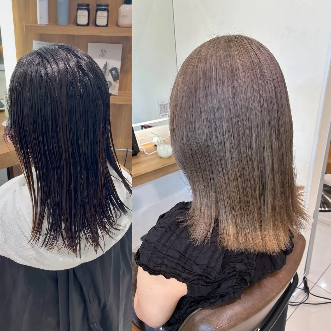 カラー ブリーチ 透明感カラー グレージュ luck みうのヘアスタイル