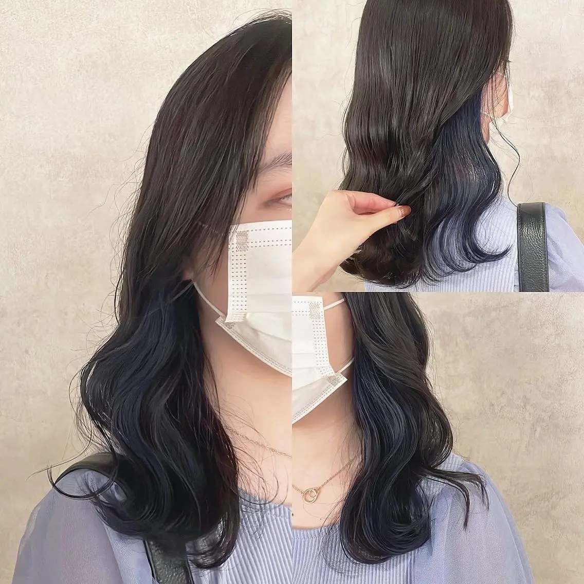 カラー 黒髪 ブルーカラー ブルーブラック ヘアカラー トリートメント 渋谷:インナーカラー ／🍒エリカ🍒のヘアスタイル