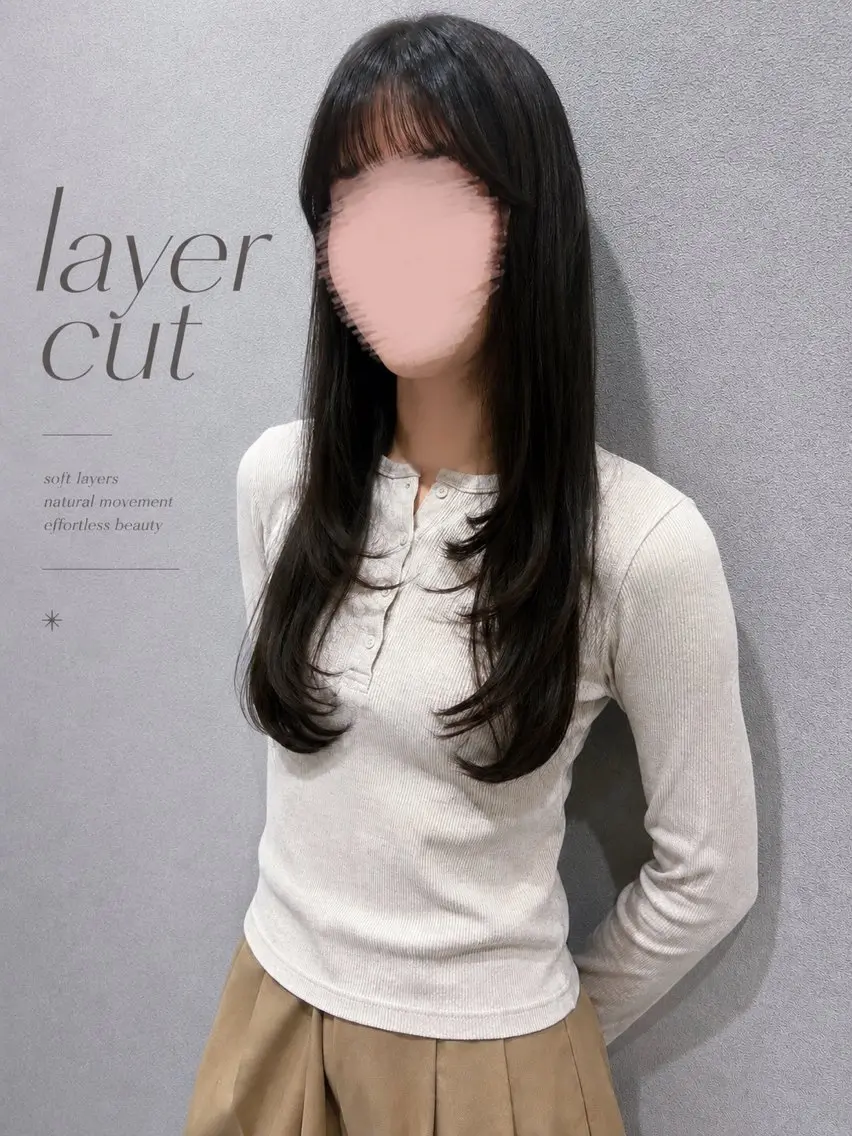 セミロング カット 韓国レイヤー×海外 ガールヘア✨hinaのヘアスタイル