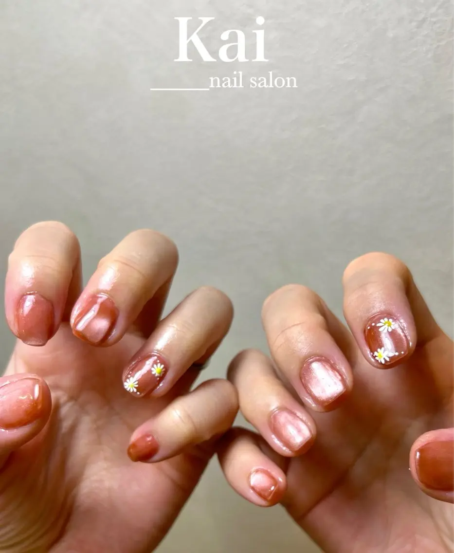 ネイル 韓国ネイル マグネットネイル オレンジ 春ネイル ハンドネイル Kai  nail Mayukoのネイルデザイン