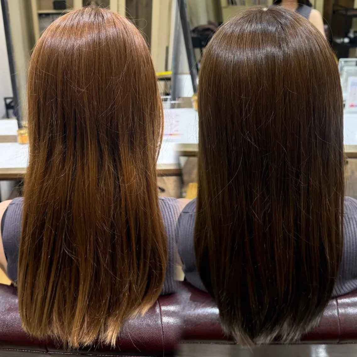暗髪・トーンダウンしたい方必見✨自然なツヤ感のあるカラーで、落ち着いた印象に仕上げます🫧の写真