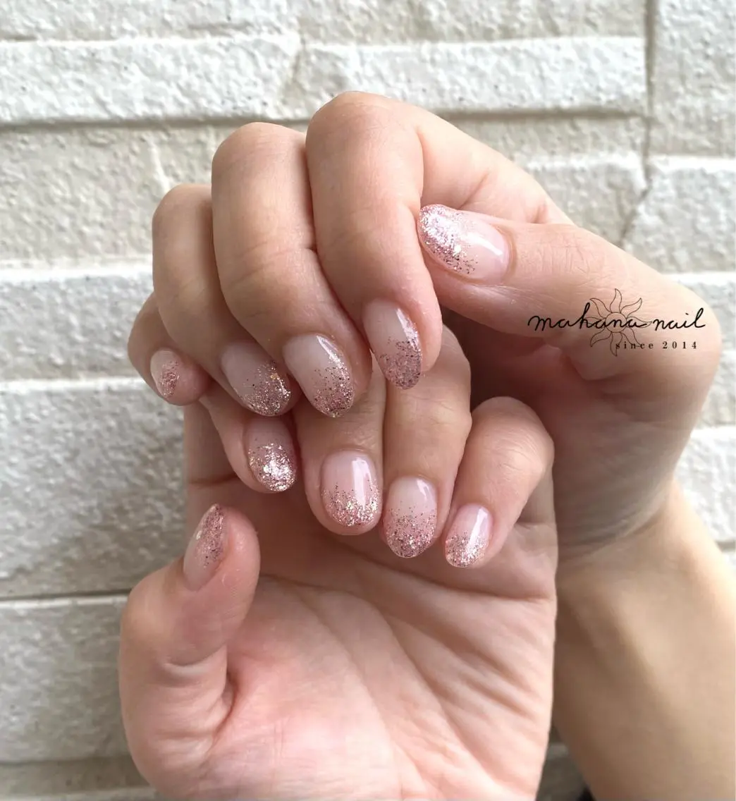ネイル クリアネイル グラデーション ラメ(グリッター) ラメグラデーション mahana nailのネイルデザイン