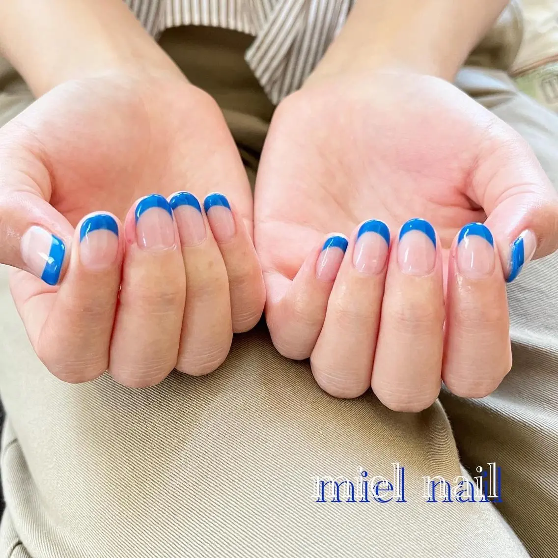 ネイル ブルー クリアネイル フレンチネイル シンプルネイル ハンドネイル miel nailのネイルデザイン