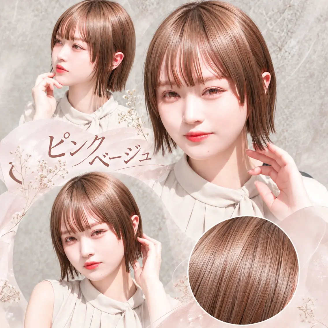 ミディアム カラー ベージュカラー ピンクカラー ピンクベージュ カット ヘアカラー トリートメント 池袋/髪質改善 /ボブ/レイヤー祝田のヘアスタイル