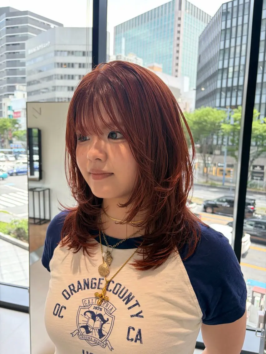 セミロング カラー オレンジ カット ヘアカラー トリートメント 似合わせ/レイヤー 💟SAEのヘアスタイル