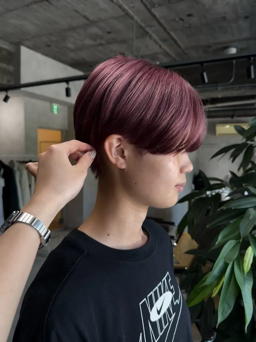 ショート カラー ピンクカラー ヘアカラー 新潟万代/暖色・ 透明感カラー/アミのヘアスタイル