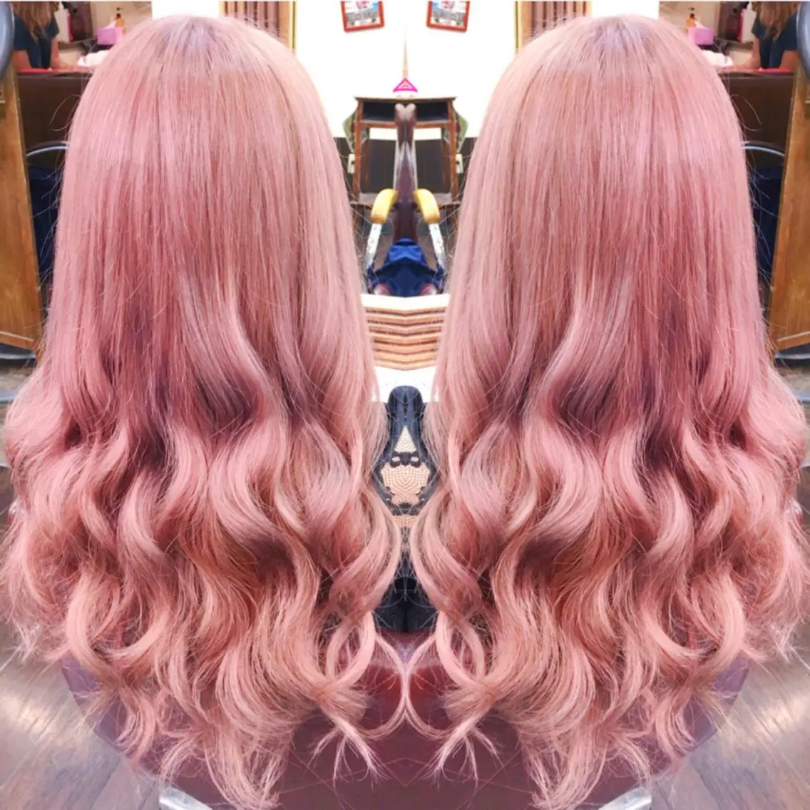 ロング カラー 編み込みエクステ ブリーチ ピンクカラー エクステ カット ヘアカラー エクステ ヘアセット 韓国ヘア🤍髪質改善 🇰🇷AKANEのヘアスタイル