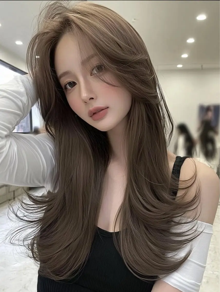 ロング 髪質改善 韓国風ヘア レイヤーカット 似合わせカット シースルーバング カット ヘアカラー Ayumu ／京都/西院のヘアスタイル