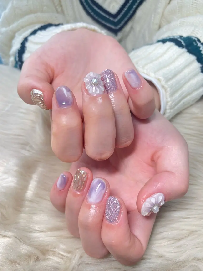 ネイル 成人式 フラワーネイル ぷっくりネイル はるひな ねいるのネイルデザイン