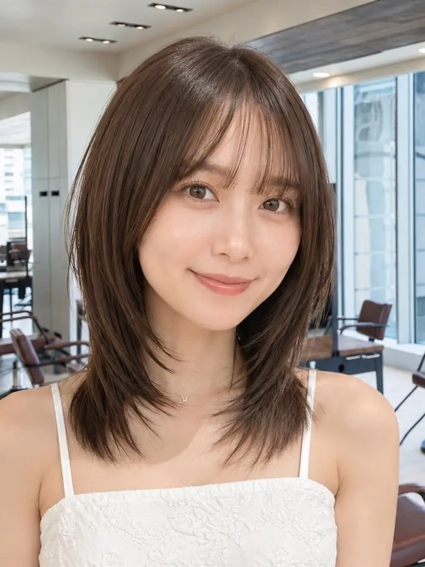 ミディアム カラー ミディアムレイヤー レイヤーカット カット ヘアカラー トリートメント 早野太陽 ミディアムカットのヘアスタイル