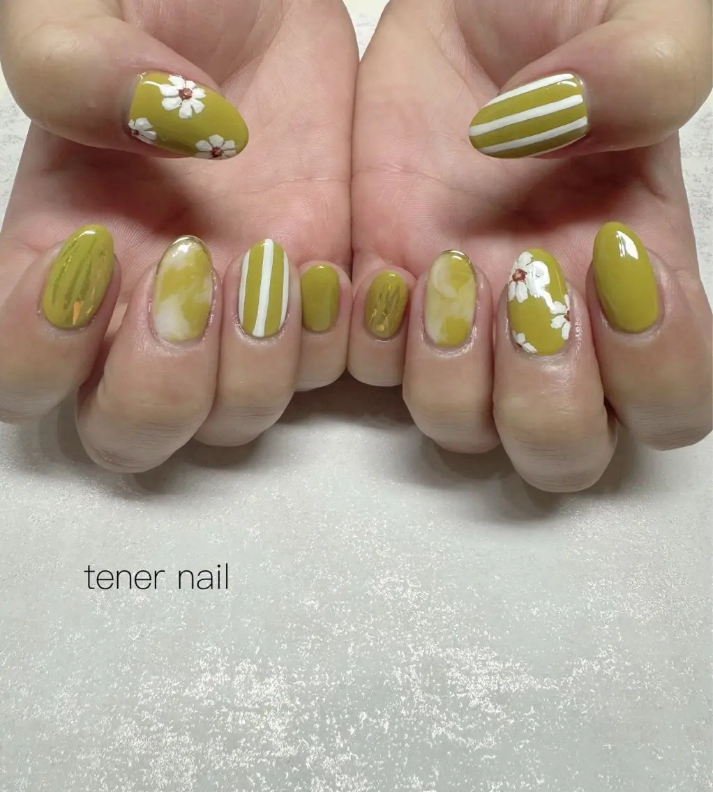 ネイル フラワーネイル ピスタチオネイル ハンドネイル テネルネイル tener nailのネイルデザイン