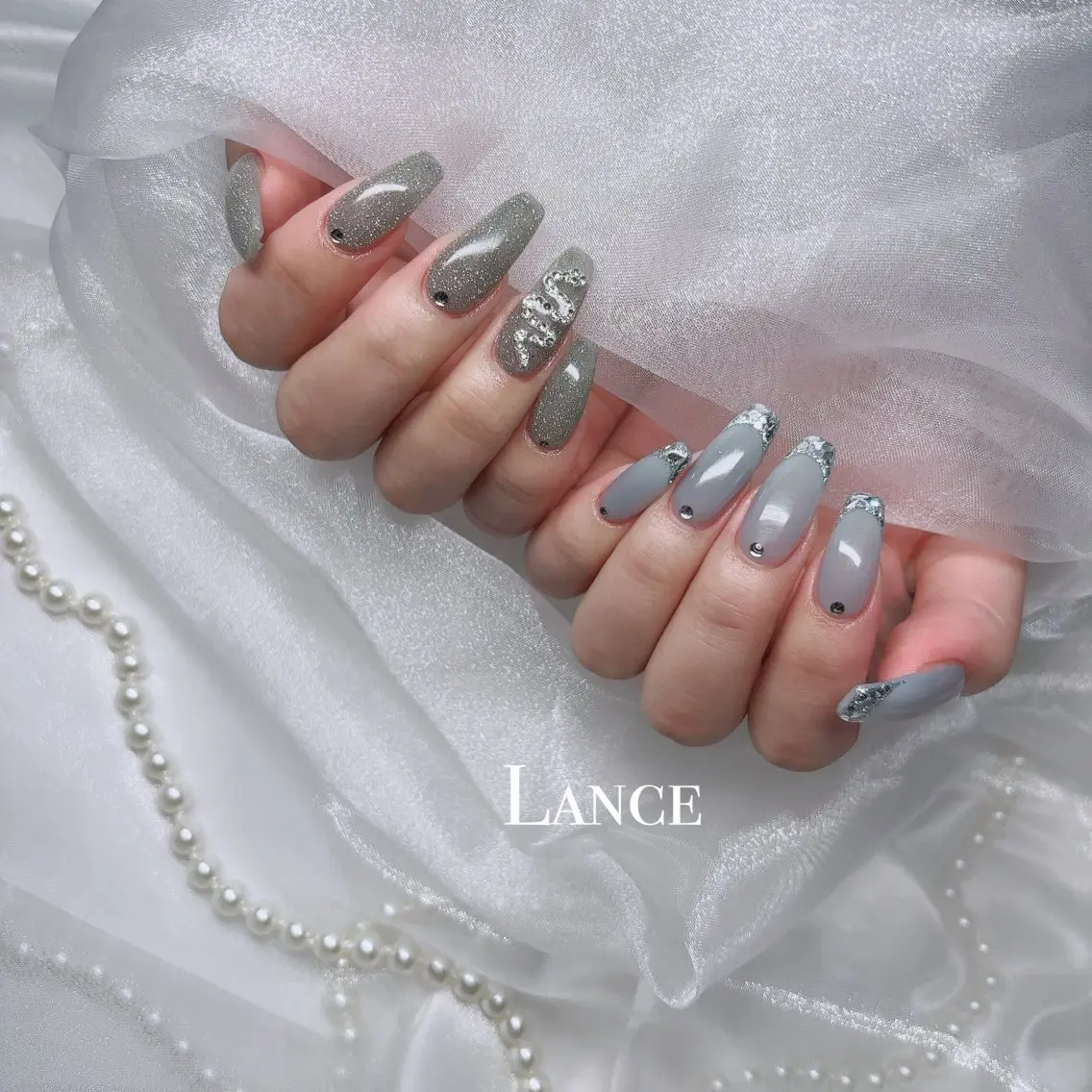 ネイル フレンチネイル キラキラネイル 韓国ネイル 春ネイル ワンホンネイル Lance nailのネイルデザイン