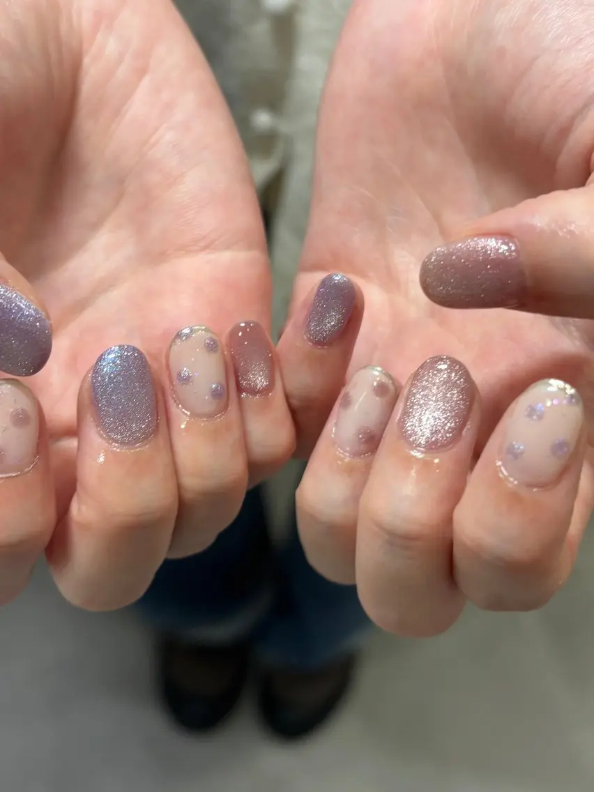 ネイル ドット フレンチネイル マグネットネイル ピンク シルバー ハンドネイル mahiro| shibuyaのネイルデザイン