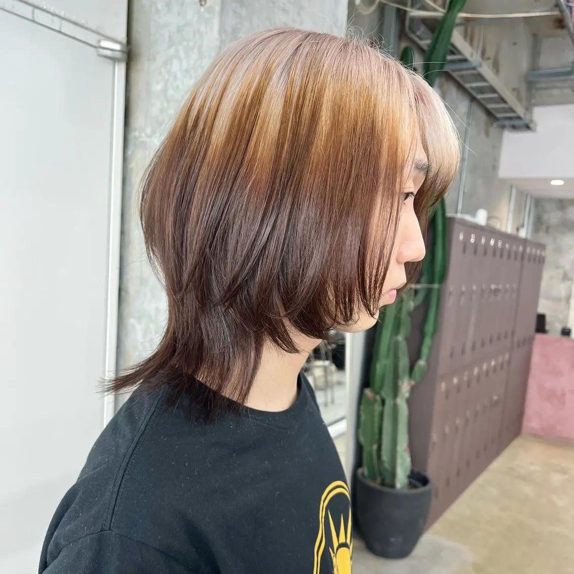 カラー メンズ メンズブリーチ メンズウルフカット ブリーチ ウルフカット カット ヘアカラー 韓国レイヤー🇰🇷 メンズ 細江美紅のヘアスタイル