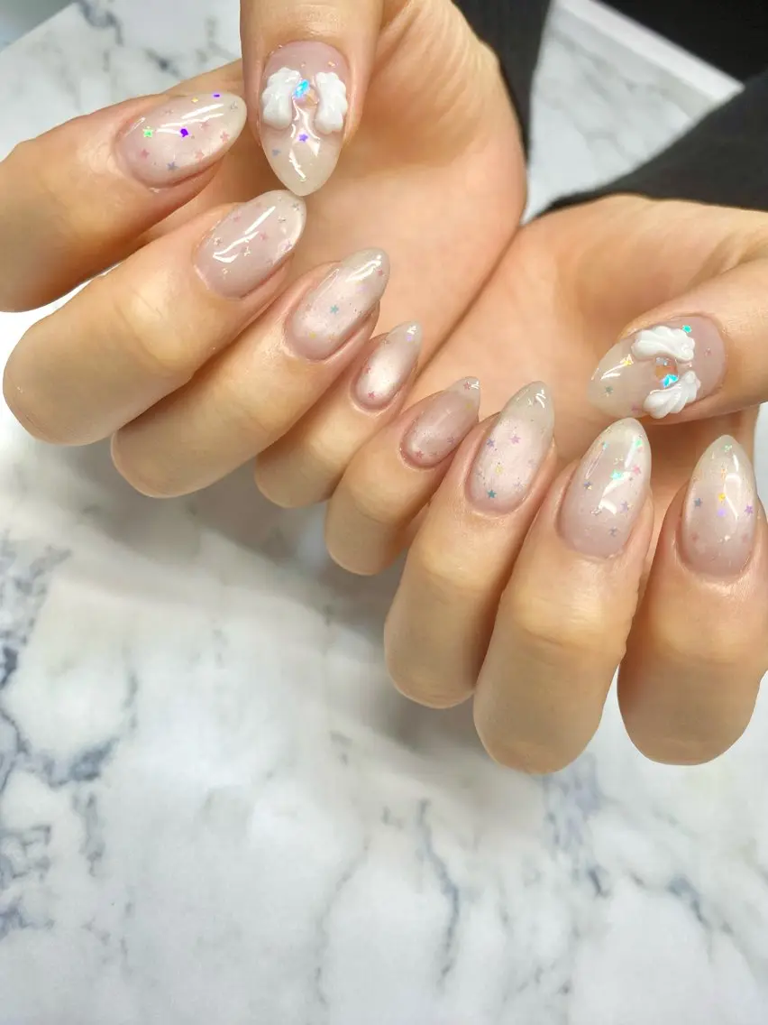 ネイル ジェルネイル キラキラネイル マグネットネイル ホワイト ハンドネイル Nail salon BeBeのネイルデザイン