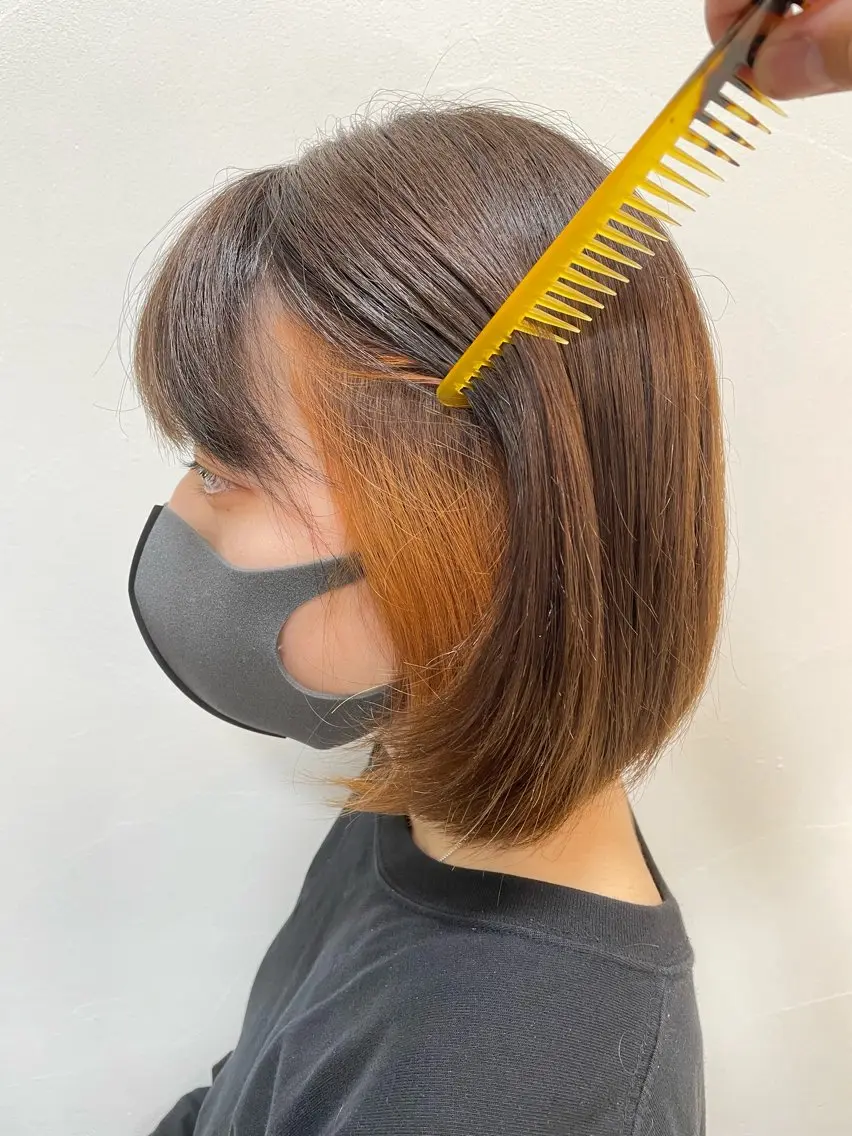 ミディアム カラー ミストバング ブリーチ ブラウンカラー デザインカラー イヤリングカラー 🍒KUMAGAI 🍒のヘアスタイル