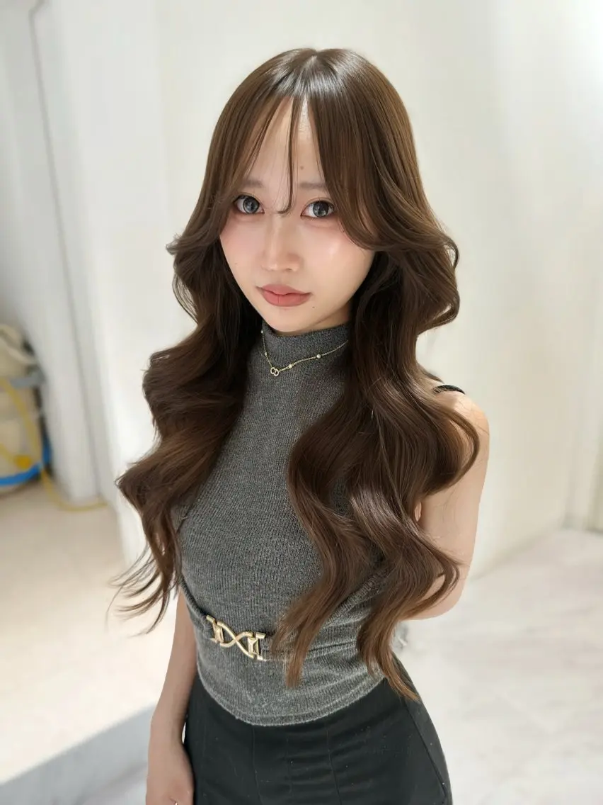 ロング カラー カット ヘアカラー 上野/韓国ヘア 🤍MOEKA🤍のヘアスタイル