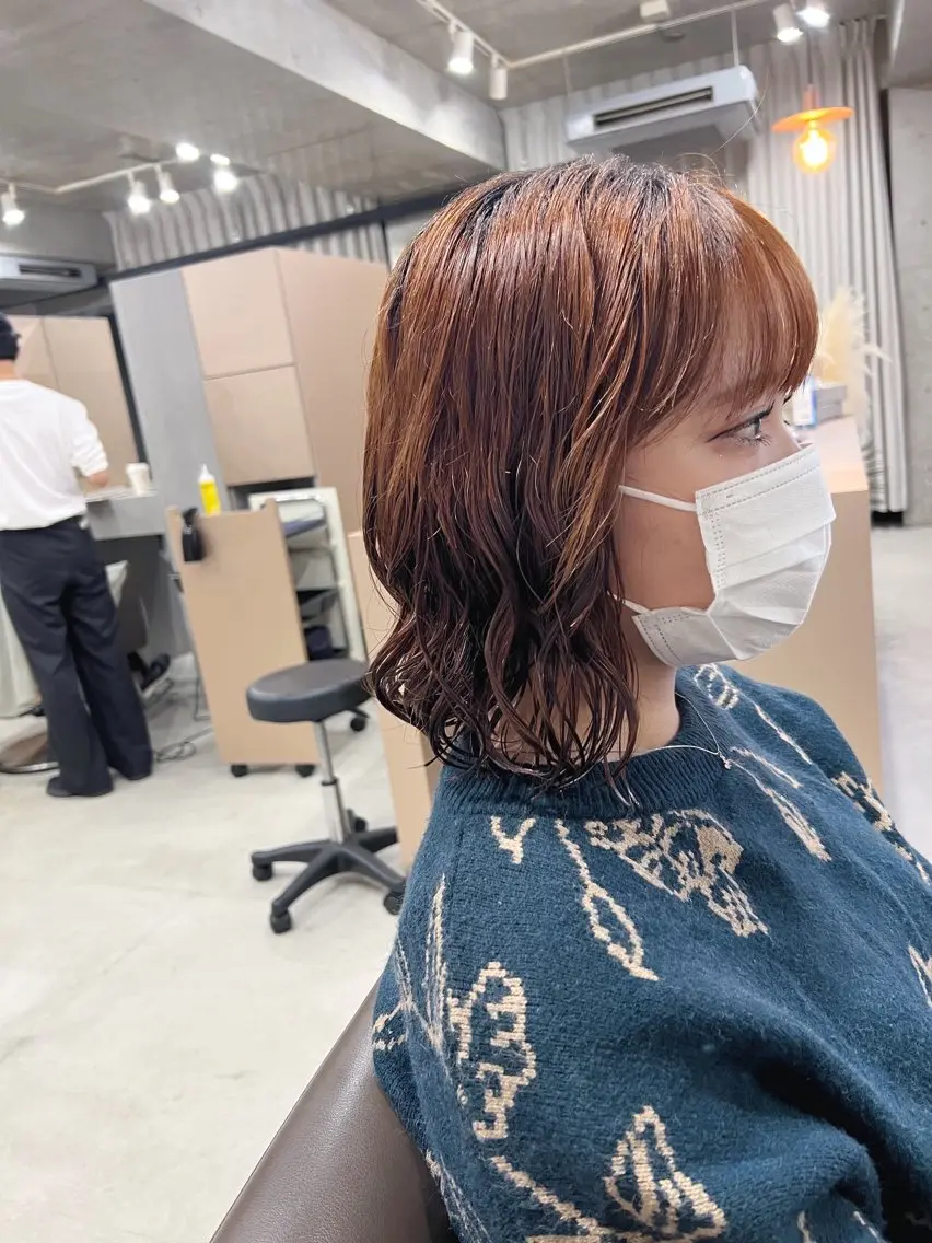 ミディアム パーマ カット パーマ トリートメント ボブパーマコテ巻き風 パーマNo1深江秀平のヘアスタイル