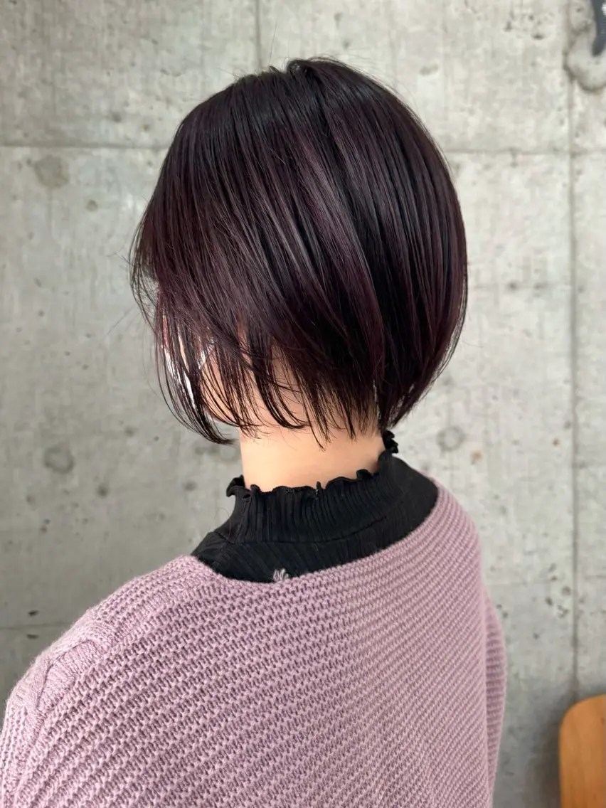 ショート カラー ハイライトカラー ラベンダーカラー ピンクカラー ピンクラベンダー ハイライト 切りっぱなしボブ/ ブリーチカラー/大塚のヘアスタイル