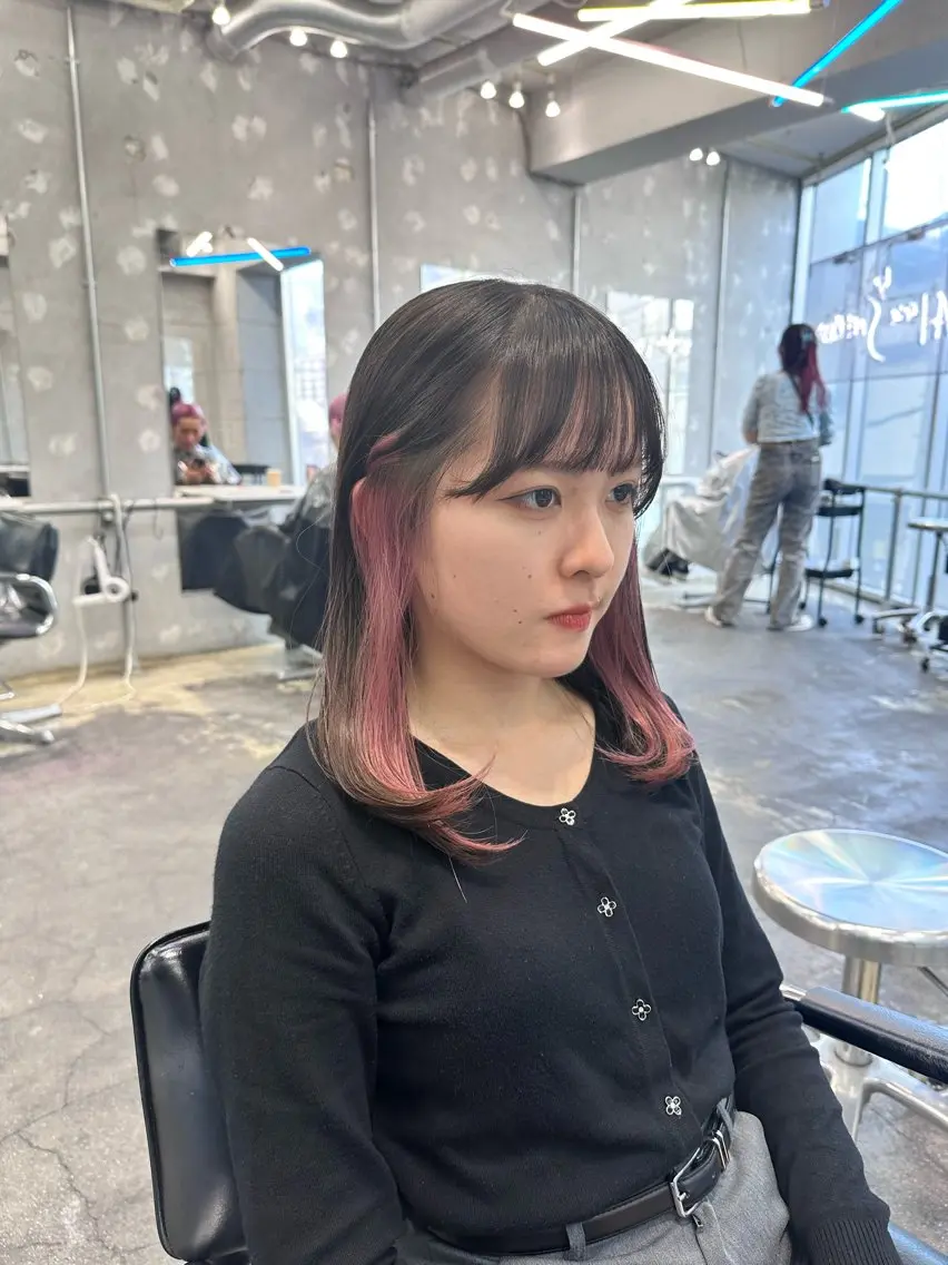 セミロング カラー ヘアアレンジ 🎀モテ暖色× エクステ🎀あかりのヘアスタイル