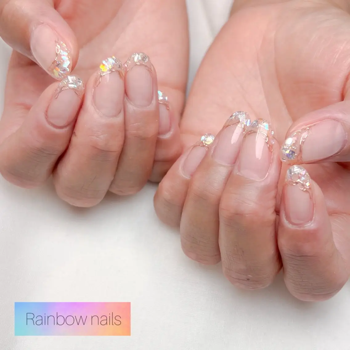 ネイル フレンチネイル キラキラネイル ハンドネイル Rainbow nailsくろちゃんのネイルデザイン