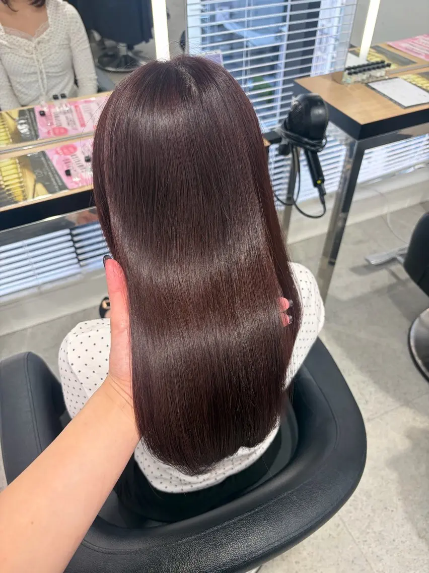 ロング カラー ブリーチ 髪質改善 トリートメント ヘアカラー 💗愛され暖色💗 ピンク/レッド💗のヘアスタイル