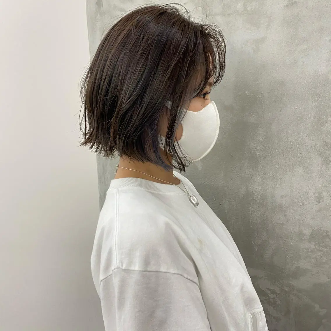 ショート 切りっぱなしボブ ミストバング ボブ ハイライト カット ヘアカラー トリートメント SANC hair salonのヘアスタイル
