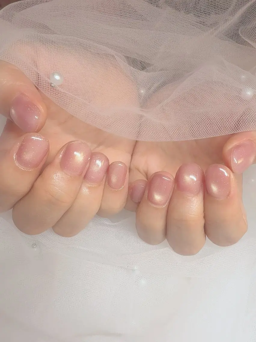 ネイル マグネットネイル ピンク ピンクベージュ ハンドネイル teddybear nailsのネイルデザイン