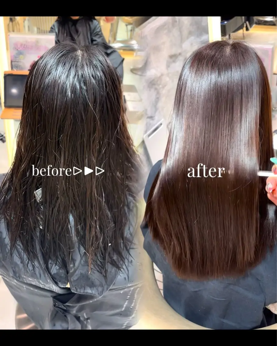 ロング カット 縮毛矯正 トリートメント さくら/似合わせレ イヤー/艶カラー🖤のヘアスタイル