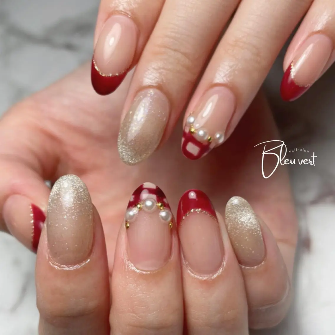 ネイル フレンチネイル マグネットネイル Nailsalon Bleu vertのネイルデザイン