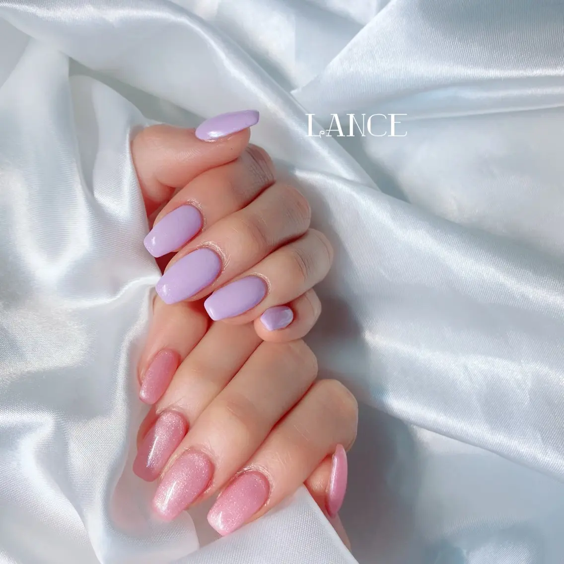 ネイル オーロラネイル フレンチネイル キラキラネイル 韓国ネイル ピンク Lance nailのネイルデザイン