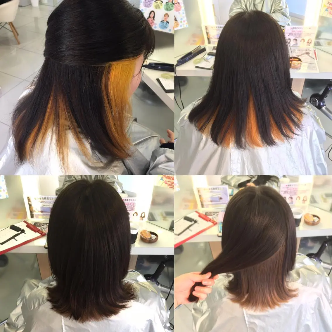 セミロング カラー アッシュ インナーカラー イエローカラー 広がり、まとまらない お悩み改善/ 中田のヘアスタイル