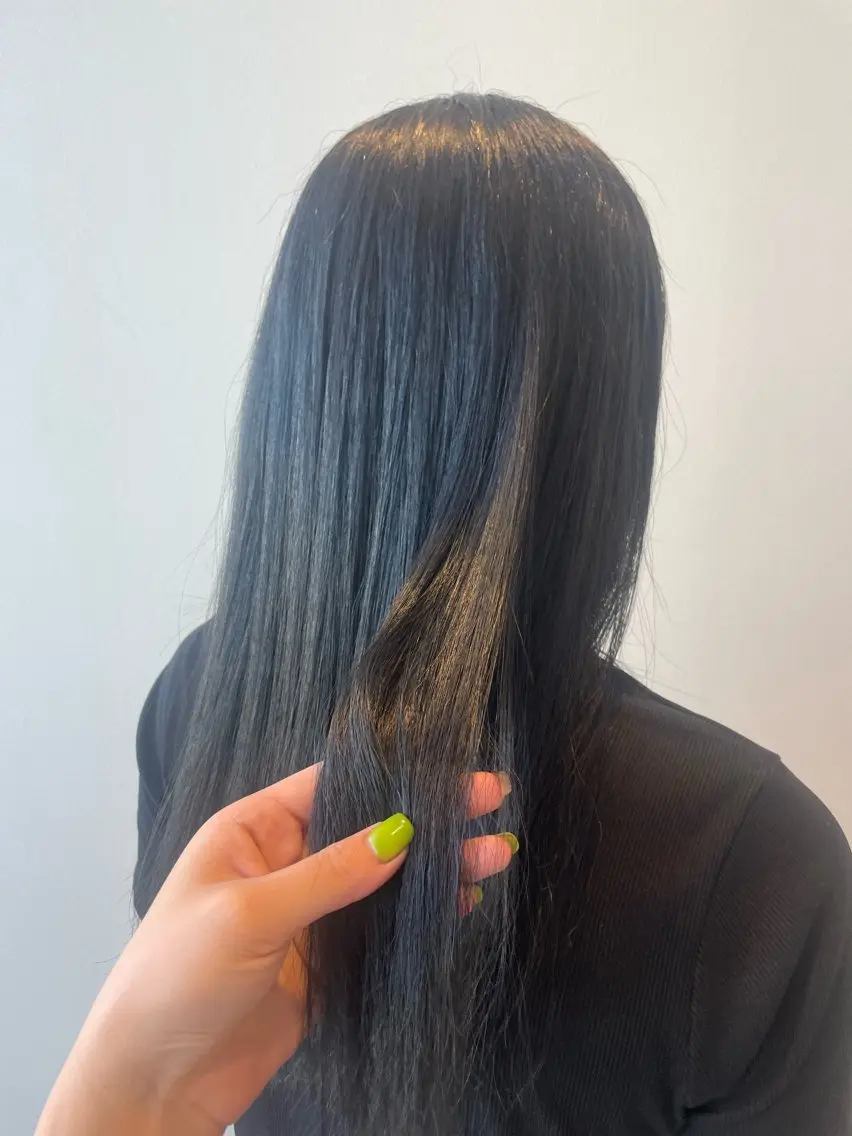 ロング カラー 黒髪 ブルーカラー ブルーブラック 堀 ゆきみのヘアスタイル