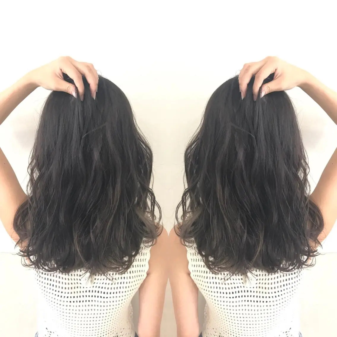 セミロング カラー アッシュ ダークグレー グラデーションカラー Oopsレイヤー 加藤澄都のヘアスタイル