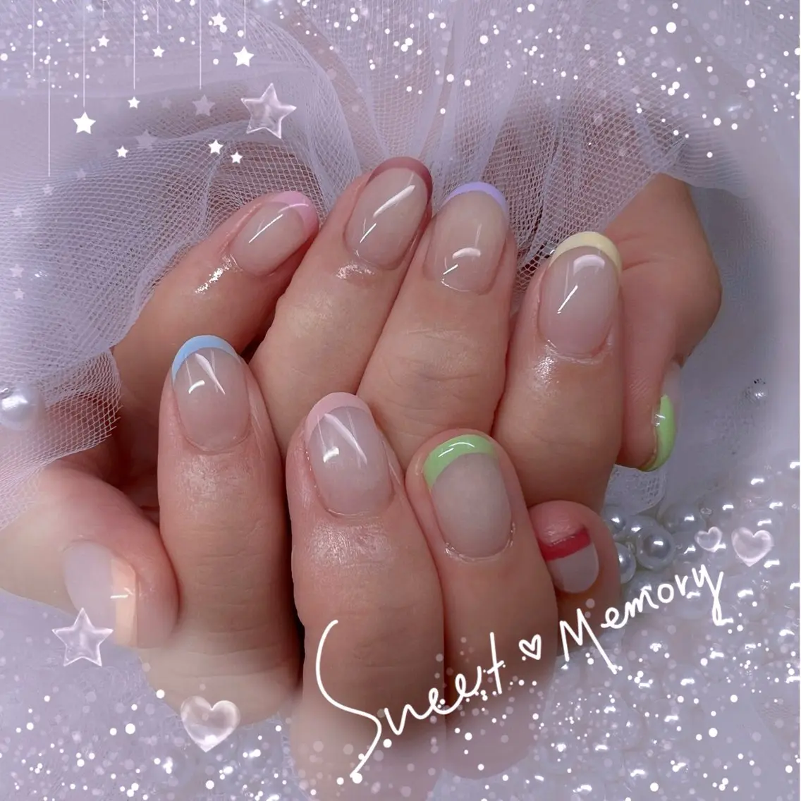 ネイル チークネイル フレンチネイル ガーリー ガラスフレンチ グラデーション ハンドネイル ハンドケア Chill Nailsalonのネイルデザイン