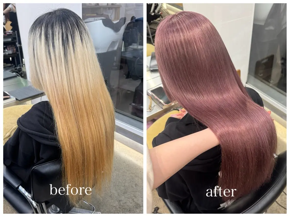 ロング カラー ベージュカラー ピンクカラー ピンクベージュ ロング 新宿 似合わせカラー HINAのヘアスタイル