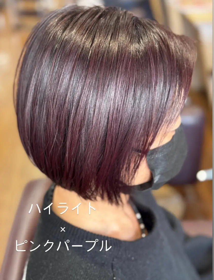 ショート カラー ディープパープル ハイライトカラー ピンクカラー パープルカラー ハイライト 小林 光紗のヘアスタイル