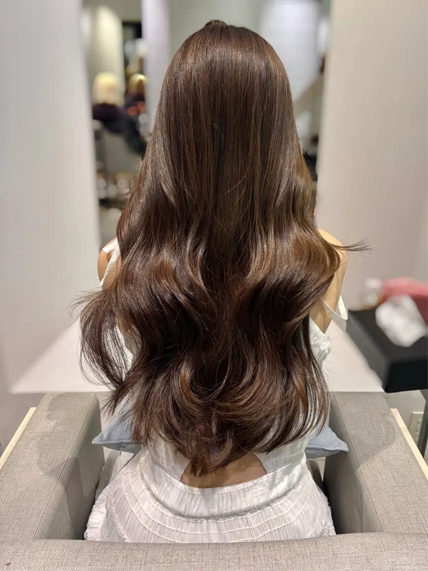 ロング カラー ロングレイヤー ブリーチ ブラウンカラー ブリーチなしカラー ハイレイヤー ヘアカラー トリートメント 銀座/韓国レイヤー/ 艶カラー🍓原田侑依のヘアスタイル