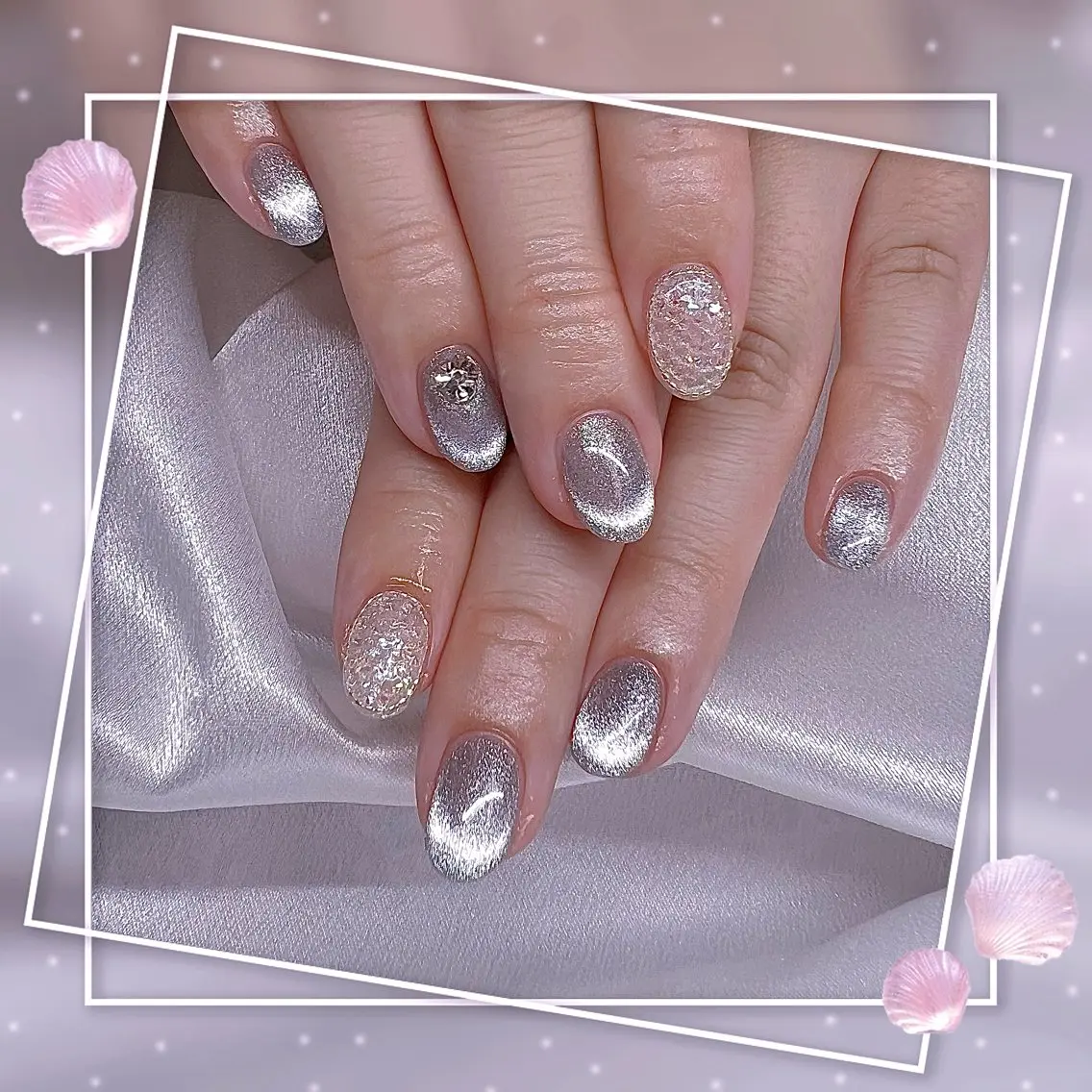 ネイル フレンチネイル グラデーション キラキラネイル 韓国ネイル マグネットネイル Chill Nailsalonのネイルデザイン