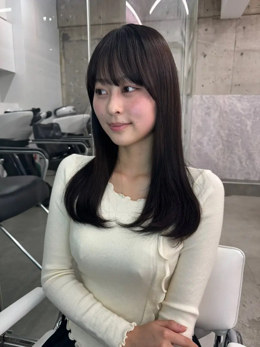 ロング カット 縮毛矯正 【顔まわりレイヤー/ 髪質改善/今崎太河】のヘアスタイル