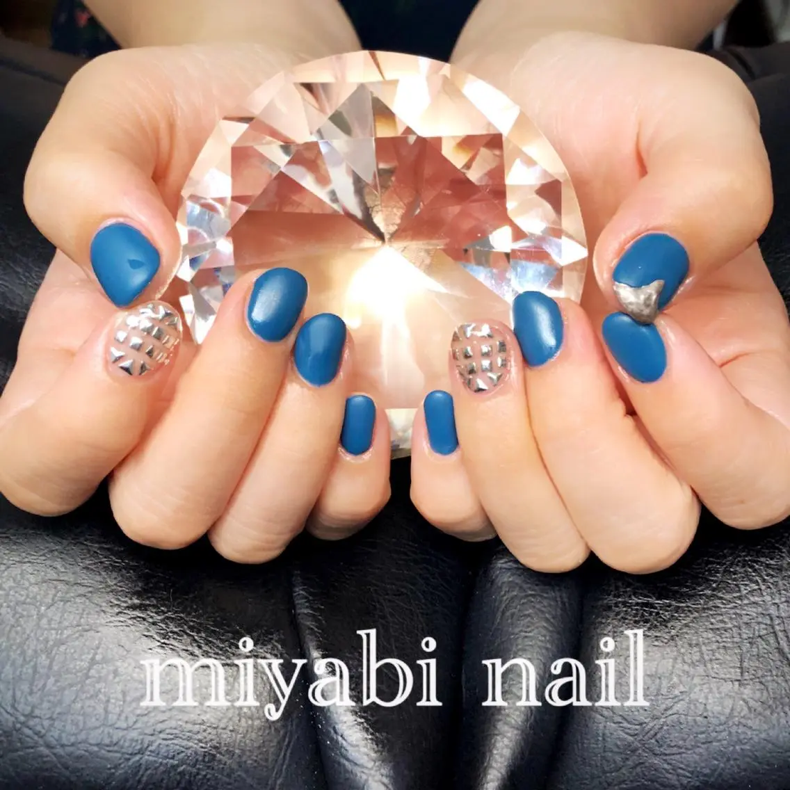 ネイル アートネイル ブルー ジェルネイル マットネイル 持ち込み ハンドネイル miyabi nail 桂川駅近くのネイルデザイン