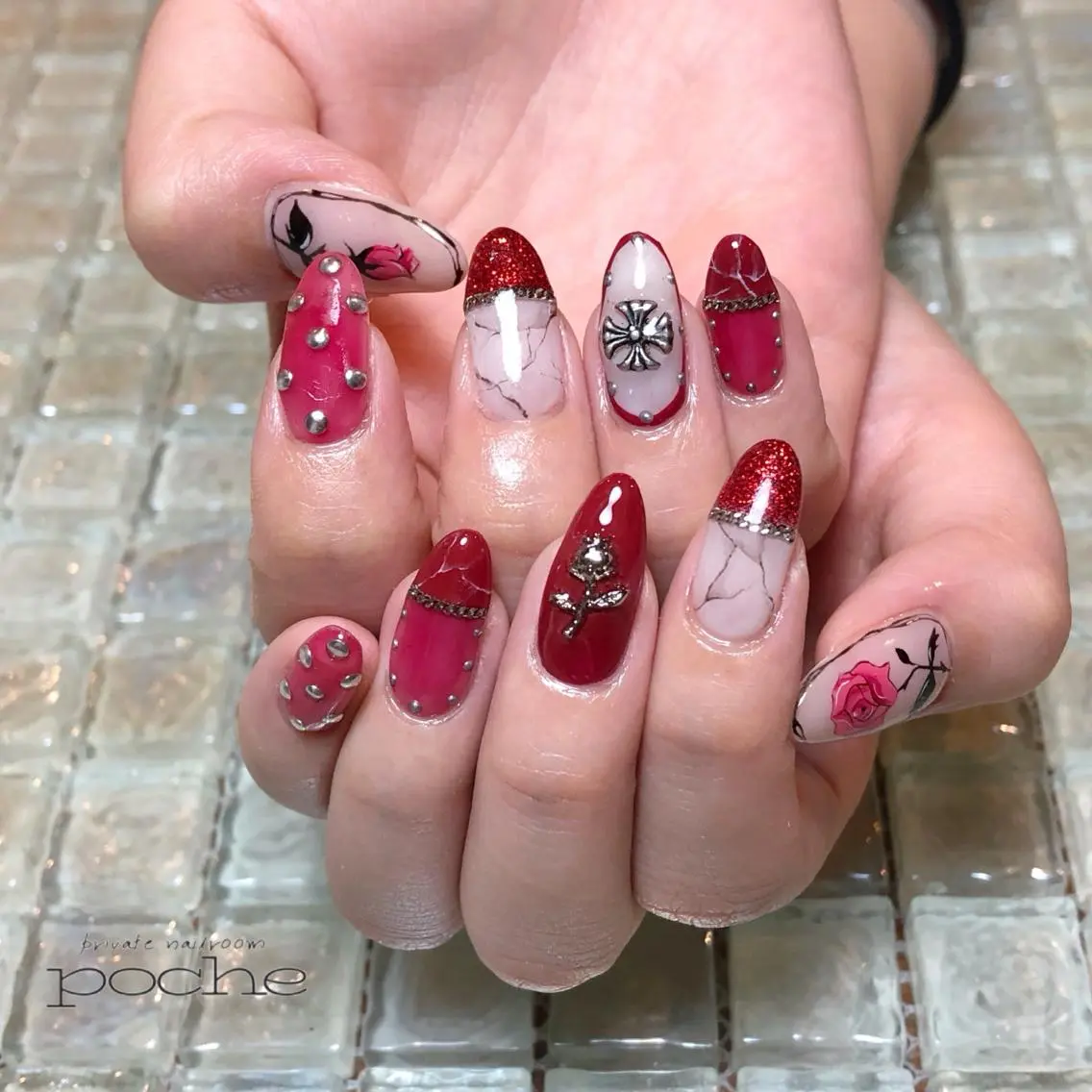 ネイル ボルドー クリアネイル ハンドネイル 工藤 理恵のネイルデザイン