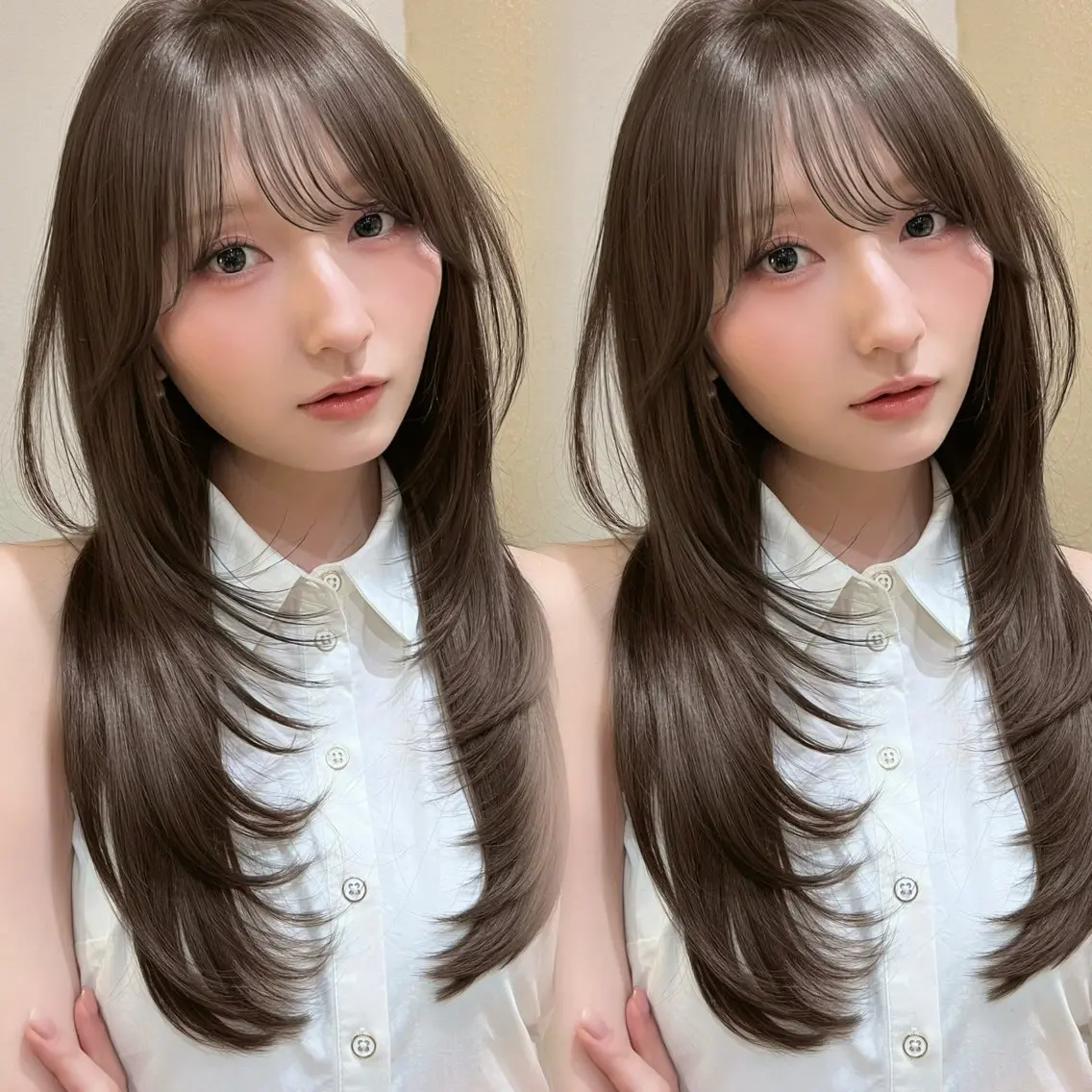 ロング カラー カット ヘアカラー トリートメント 興津/レイヤー/韓国 透明感カラー縮毛のヘアスタイル