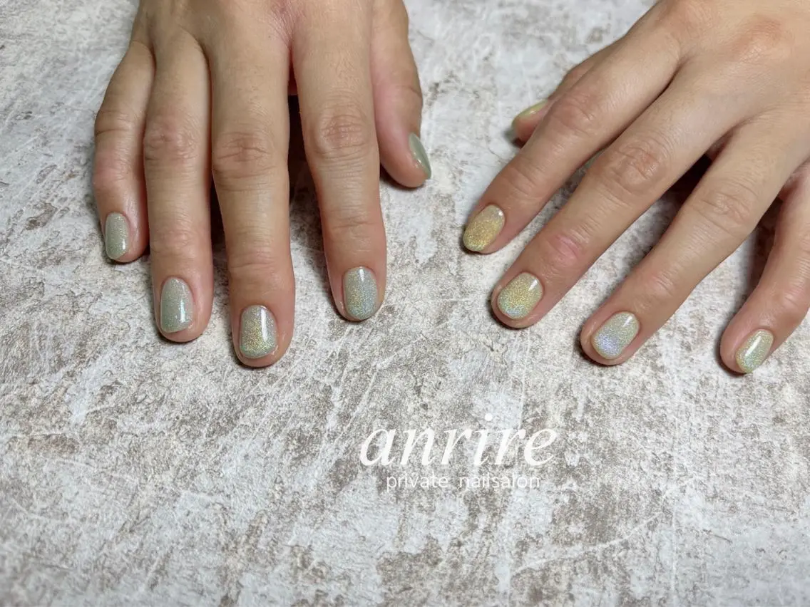 ネイル ジェルネイル グリーン マグネットネイル ワンカラーネイル パラジェル nailsalon anrireのネイルデザイン