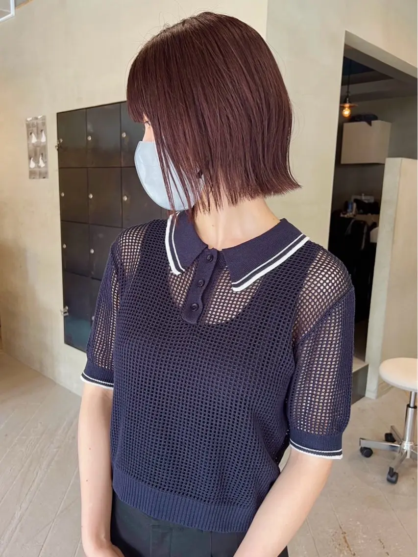 ミディアム カラー レッドカラー カット ヘアカラー レイヤー / ボブ/ 透明感カラーsakiのヘアスタイル