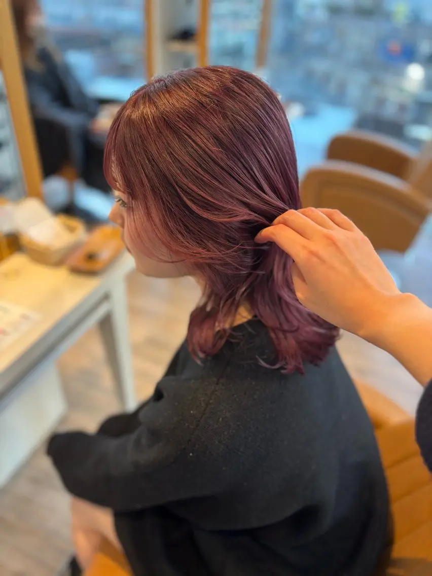 ミディアム カラー ブリーチ カット ヘアカラー トリートメント yui🥀/ボブ /ブリーチなしカラーのヘアスタイル